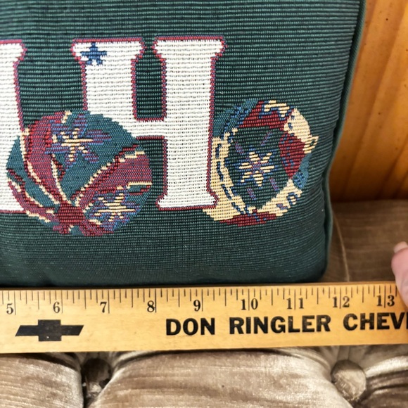 Vintage HoHoHo Tapestry Pillow Small Green Ornament Balls - Picture 5 of 7